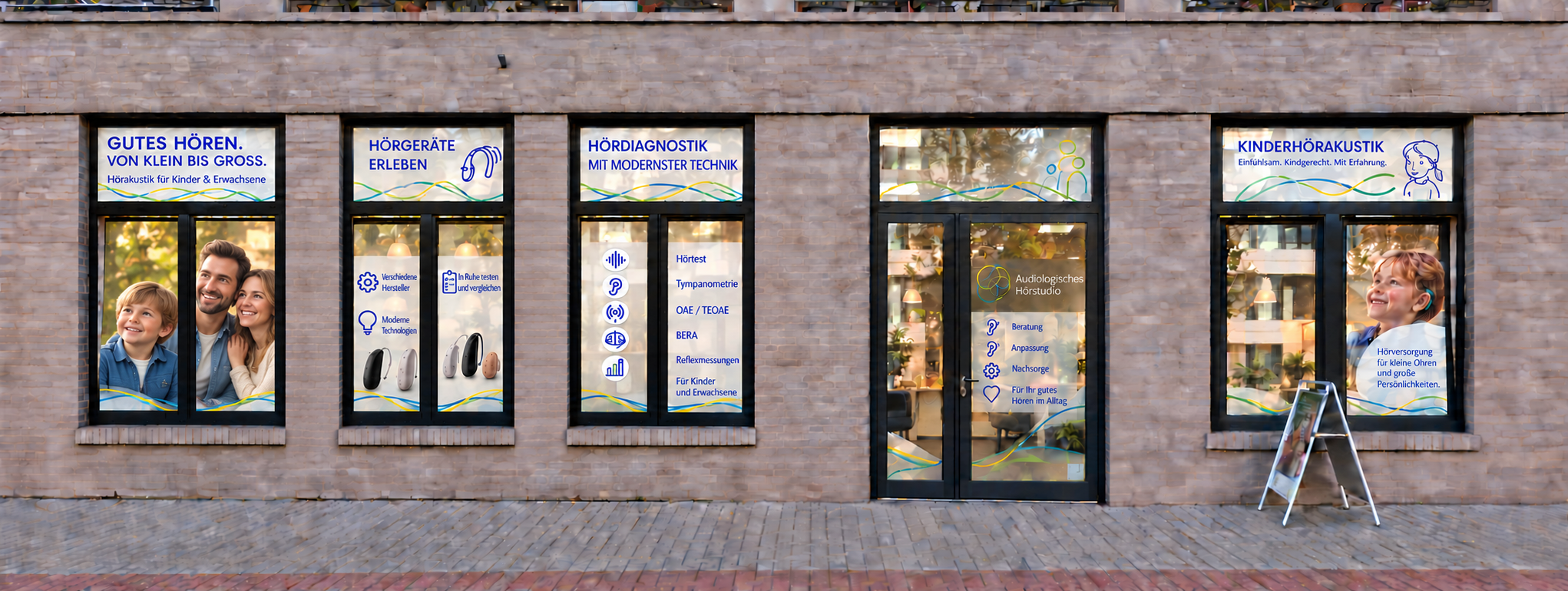 Schaufenstergestaltung des Audiologischen Hörstudios in Ludwigshafen